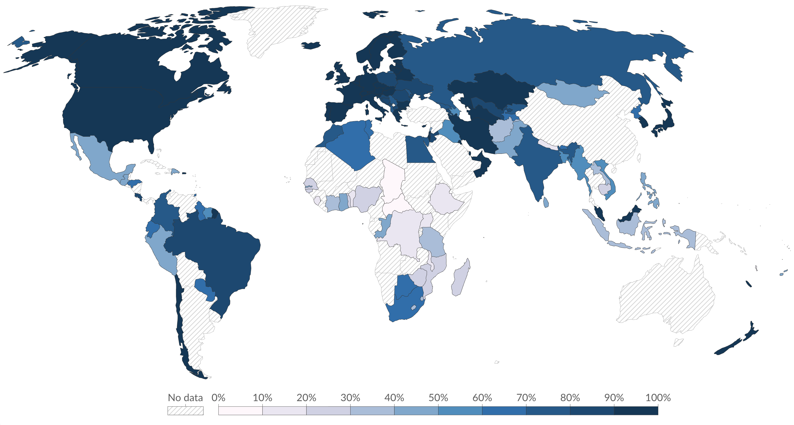 World map showing share of population with access to safely managed drinking water